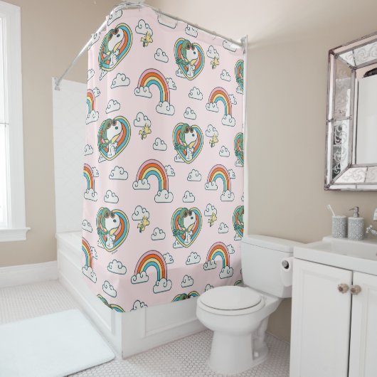 Snoopy & Woodstock Regenboog Hart Patroon Douchegordijn (In situ)