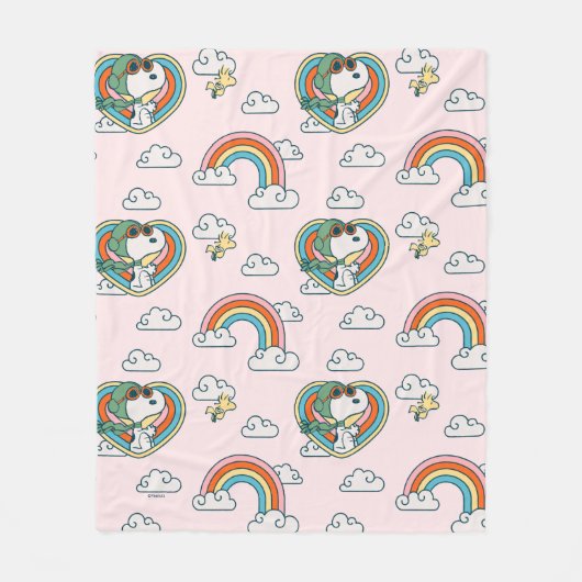 Snoopy & Woodstock Regenboog Hart Patroon Fleece Deken (Voorkant)