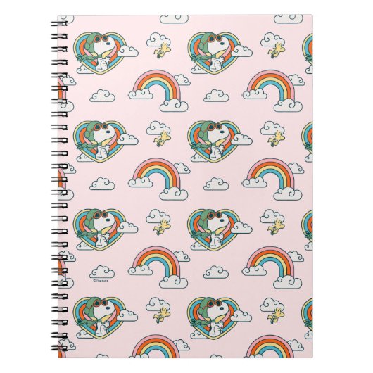 Snoopy & Woodstock Regenboog Hart Patroon Notitieboek (Voorkant)