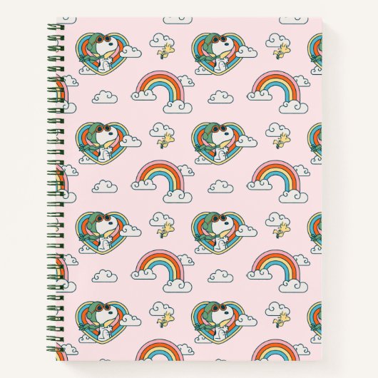 Snoopy & Woodstock Regenboog Hart Patroon Notitieboek (Voorkant)