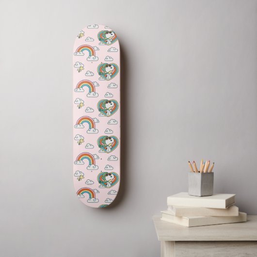 Snoopy & Woodstock Regenboog Hart Patroon Persoonlijk Skateboard (Muurkunst)
