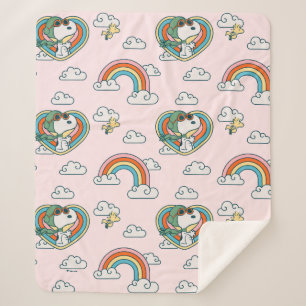 Snoopy & Woodstock Regenboog Hart Patroon Sherpa Deken