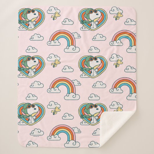 Snoopy & Woodstock Regenboog Hart Patroon Sherpa Deken (Voorkant)