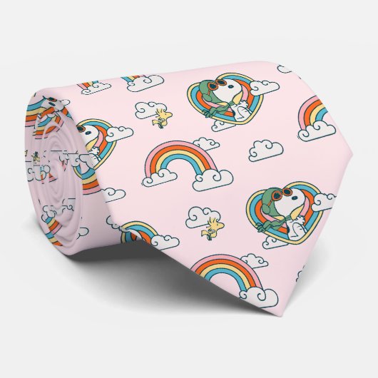 Snoopy & Woodstock Regenboog Hart Patroon Stropdas (Opgerold)