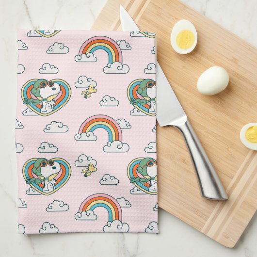 Snoopy & Woodstock Regenboog Hart Patroon Theedoek (Quarter Fold)