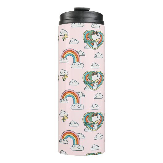 Snoopy & Woodstock Regenboog Hart Patroon Thermosbeker (Voorkant)