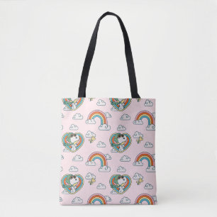 Snoopy & Woodstock Regenboog Hart Patroon Tote Bag