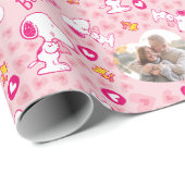 Snoopy & Woodstock Roze Hearts Patroon Cadeaupapier (Rol Hoek)