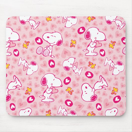 Snoopy & Woodstock Roze Hearts Patroon Muismat (Voorkant)