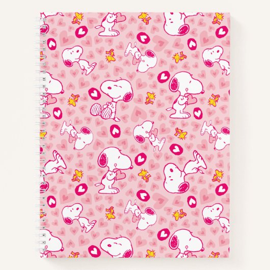 Snoopy & Woodstock Roze Hearts Patroon Notitieboek (Voorkant)