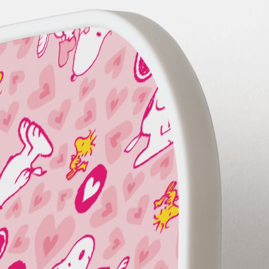 Snoopy & Woodstock Roze Hearts Patroon Pickleball Paddle (Links Detail)