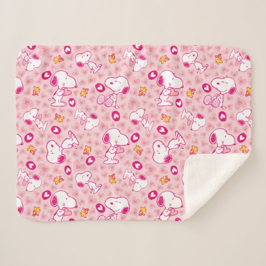 Snoopy & Woodstock Roze Hearts Patroon Sherpa Deken (Voorkant (horizontaal))