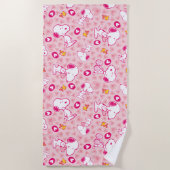 Snoopy & Woodstock Roze Hearts Patroon Strandlaken (Voorkant)