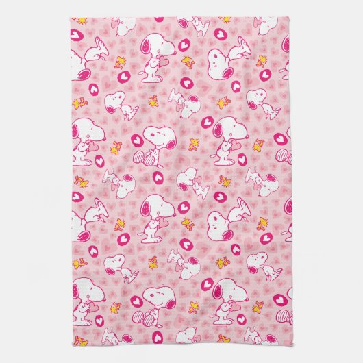Snoopy & Woodstock Roze Hearts Patroon Theedoek (Verticaal)