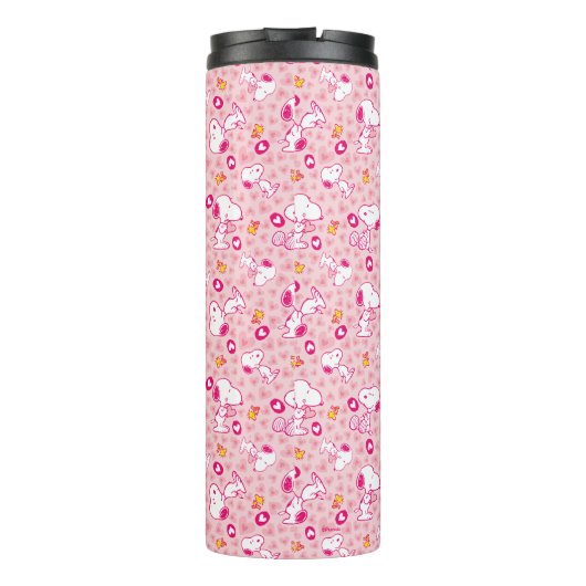 Snoopy & Woodstock Roze Hearts Patroon Thermosbeker (Achterkant)