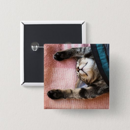 Snoozing Kitten Vierkante Button 5,1 Cm (Voorkant /achterkant)