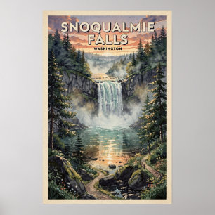 Snoqualmie Falls Washington Reisposter in Vintage  Poster