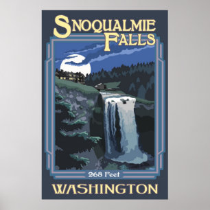 Snoqualmie Herfsten (nacht) Washington Travel Post Poster