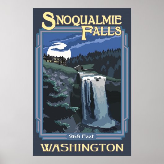 Snoqualmie Herfsten (nacht) Washington Travel Post Poster (Voorkant)