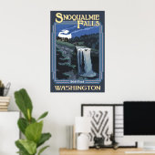 Snoqualmie Herfsten (nacht) Washington Travel Post Poster (Thuiskantoor)