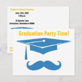 Snor Afstuderen lichtblauw Uitnodiging Briefkaart (Voorkant / Achterkant)