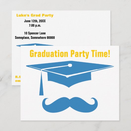 Snor Afstuderen lichtblauw Uitnodiging Briefkaart (Voorkant / Achterkant)