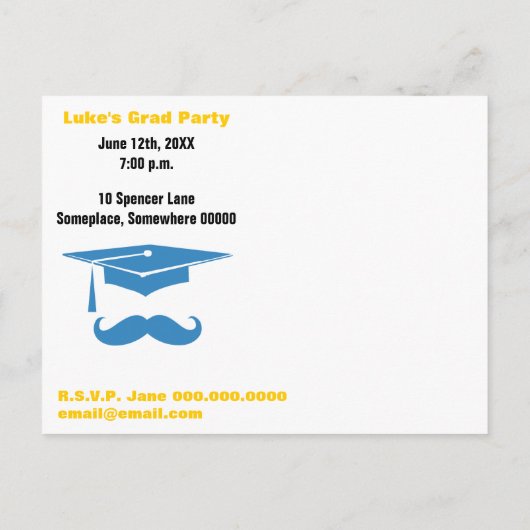 Snor Afstuderen lichtblauw Uitnodiging Briefkaart (Achterkant)