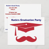 Snor Afstuderen rood Uitnodiging Briefkaart (Voorkant / Achterkant)