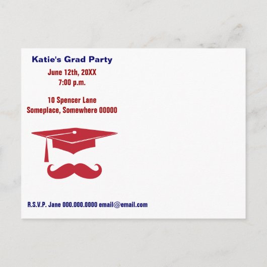 Snor Afstuderen rood Uitnodiging Briefkaart (Achterkant)
