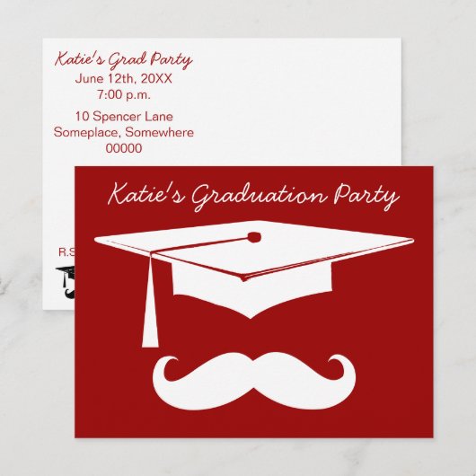 Snor Afstuderen wit Aankondigingskaart (Voorkant / Achterkant)