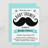 Snor baby shower aqua blue kaart (Voorkant / Achterkant)