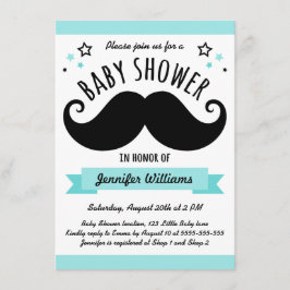 Snor baby shower aqua blue kaart