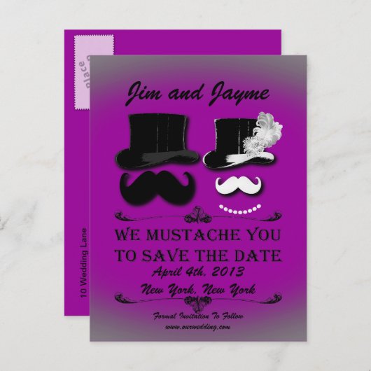 snor Bewaar de datum Aankondigingskaart (Voorkant / Achterkant)