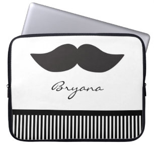 Snor Black White Strepen Laptop Hoes Case