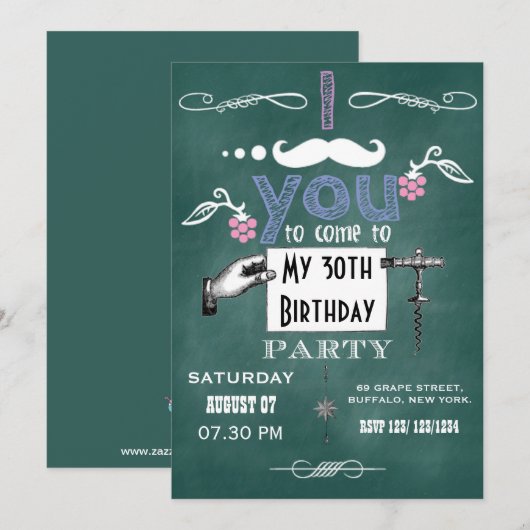 snor Chalkboard Volwassendag Partij Kaart (Voorkant / Achterkant)