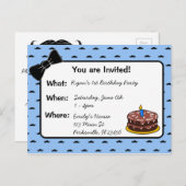 Snor en boog stropdas 1e verjaardag uitnodiging (Voorkant / Achterkant)