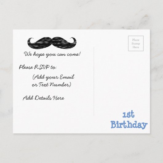Snor en boog stropdas 1e verjaardag uitnodiging (Achterkant)