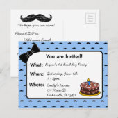 Snor en boog stropdas 1e verjaardag uitnodiging briefkaart (Voorkant / Achterkant)