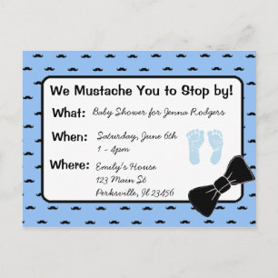 Snor en boog stropdas Baby shower Uitnodiging Briefkaart