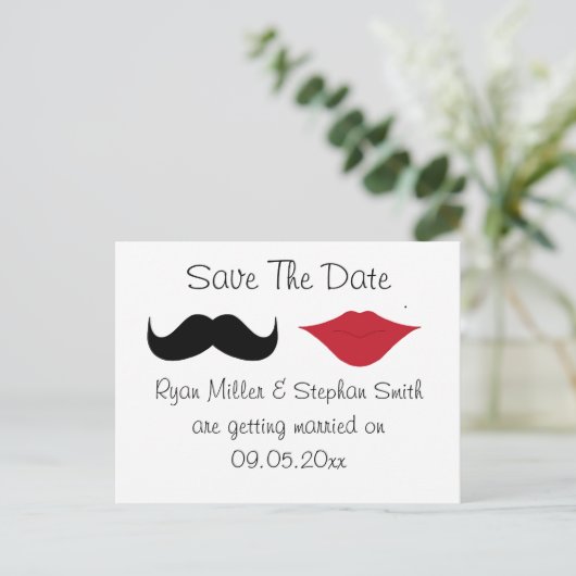 Snor en lippen bewaren de datum briefkaart (Staand voorkant)