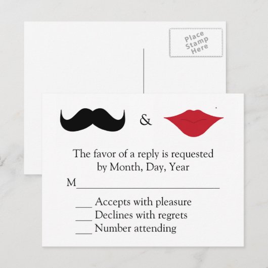 Snor en lippen RSVP Uitnodiging Briefkaart (Voorkant / Achterkant)