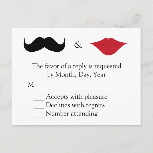 Snor en lippen RSVP Uitnodiging Briefkaart (Voorkant)