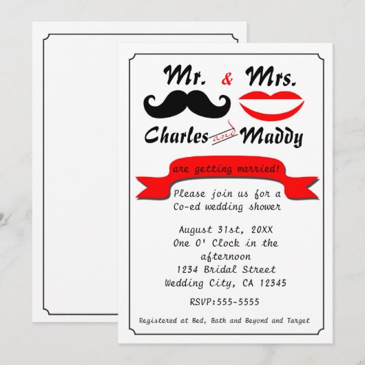  snor Mr. & Mrs. Wedding Invitations Kaart (Voorkant / Achterkant)