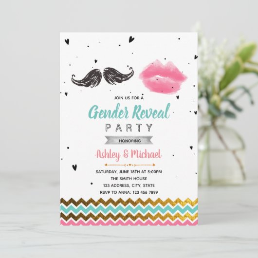 Snor of lip gender onthullen feestuitnodiging kaart (Staand voorkant)