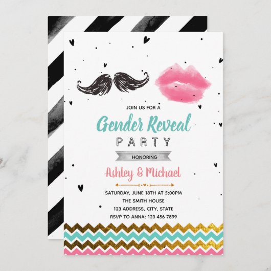 Snor of lip gender onthullen feestuitnodiging kaart (Voorkant / Achterkant)