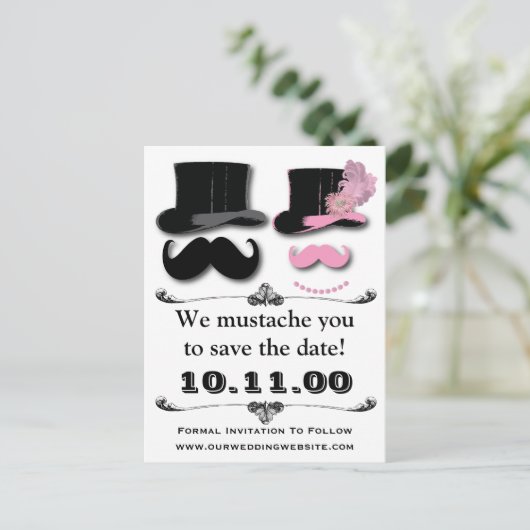 Snor Save the Date Kaart (Staand voorkant)