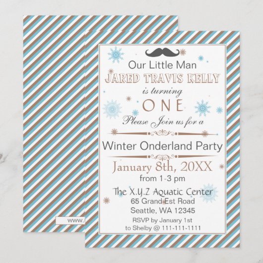 snor winter wonderland eerste verjaardag kaart (Voorkant / Achterkant)