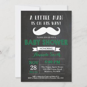 Snorbaard baby shower uitnodiging groen en grijs