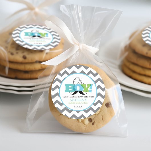 Snorbaard Chevron O Jongen Baby Shower Stickers