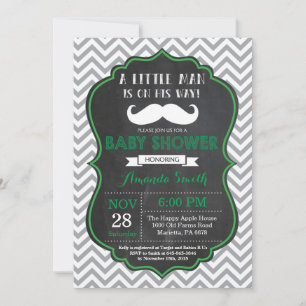 Snorhaar baby shower uitnodiging groen en grijs